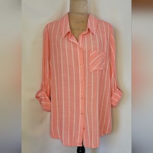 NEW Passport Pink Pinstripe Rolled-Sleeve Button-Down Shirt, XL